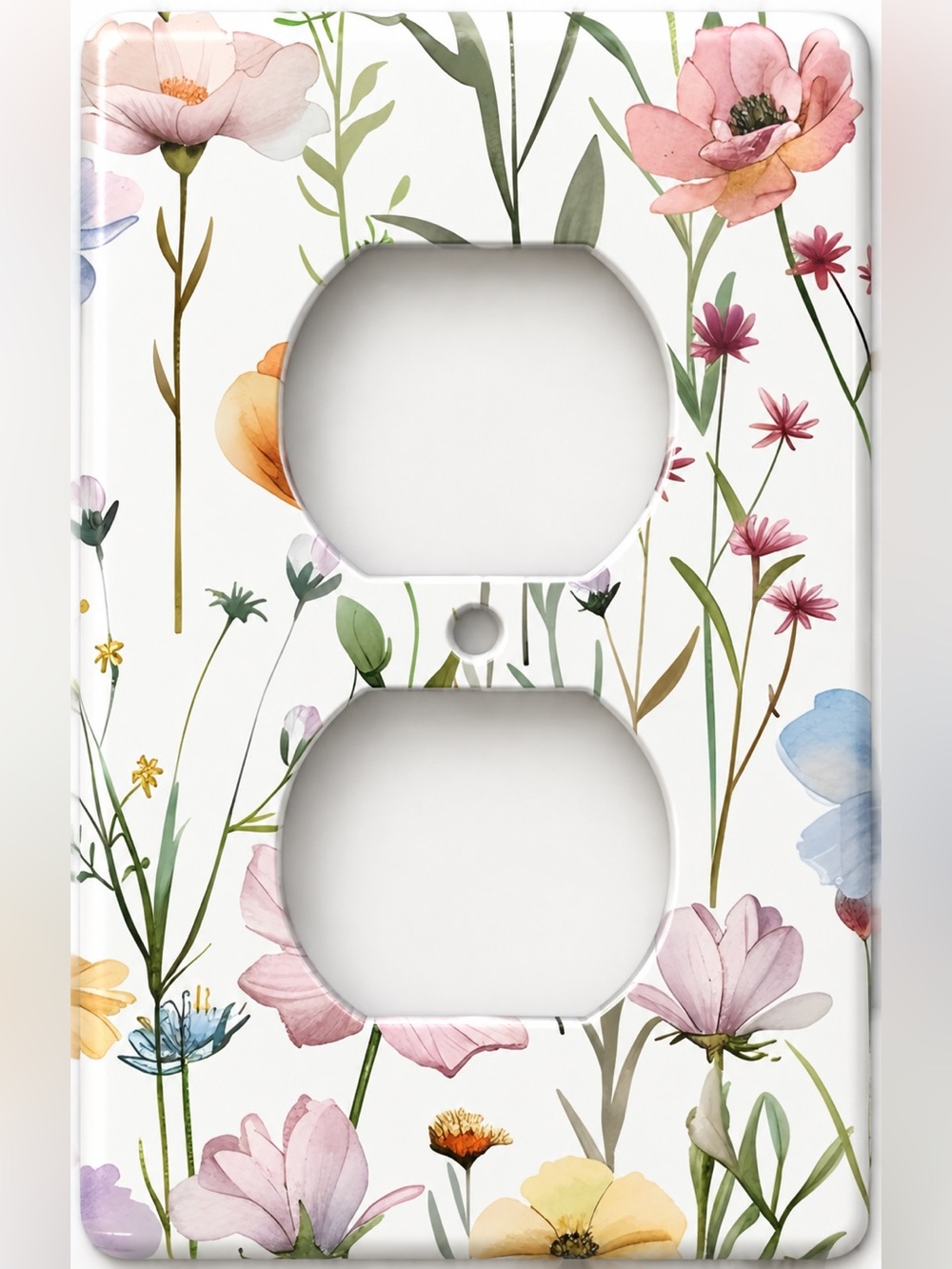 Handmade Watercolor Wildflower Floral Duplex Outlet Cover Plate